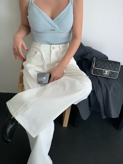 ♡正韓♡坑條刺繡交叉性感背心1