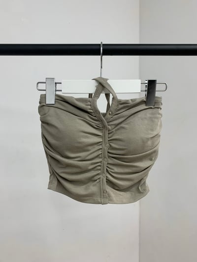 ♡正韓♡性感掛脖抓皺排扣上衣9