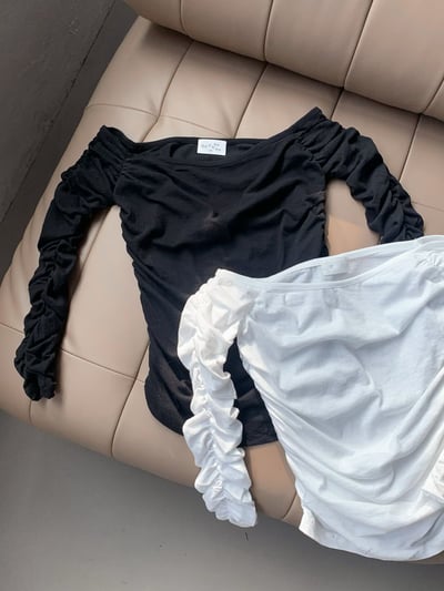 ♡正韓♡氣質手袖抓皺一字上衣12