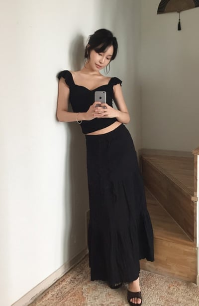 ♡正韓♡荷葉袖扭結抓皺上衣7