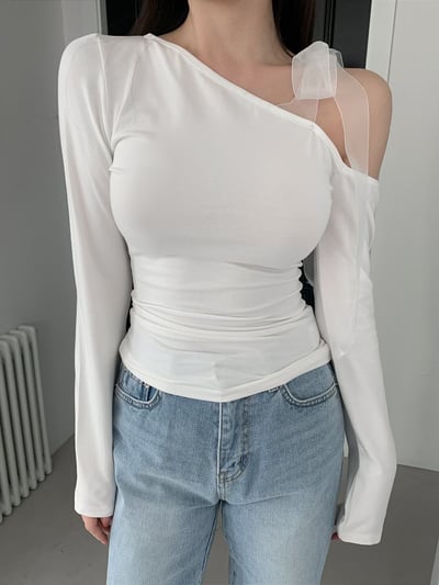 ♡正韓♡斜肩緞帶蝴蝶結上衣8