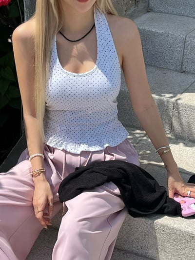♡正韓♡點點繞脖裙擺bra上衣7