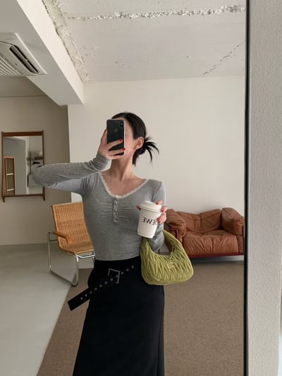 ♡正韓♡蕾絲領抓皺上衣12