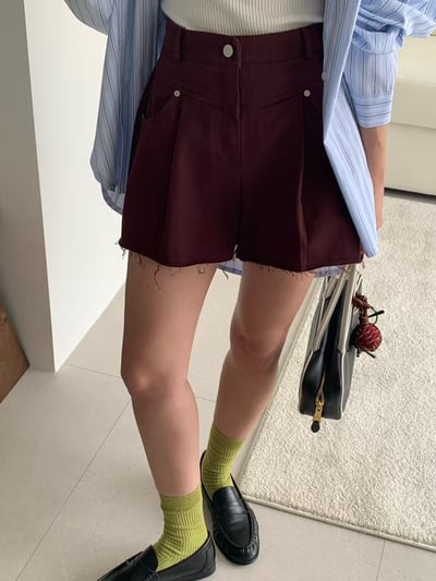 ♡正韓♡不修邊高腰短褲9