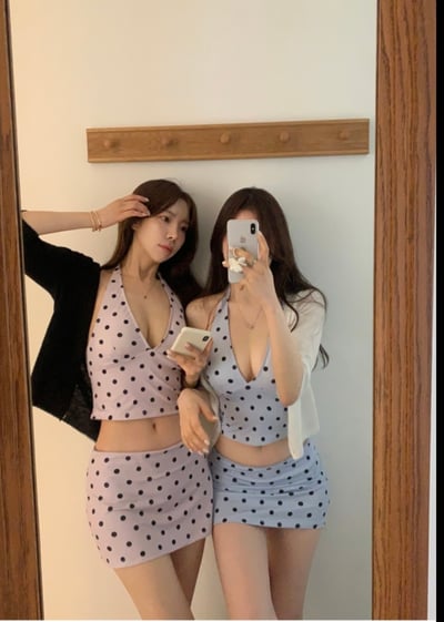 ♡正韓♡點點繞脖綁帶泳裝Set5