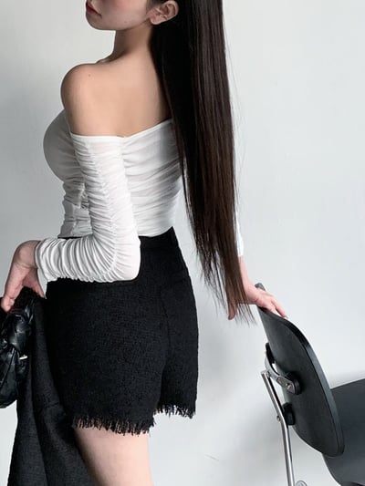 ♡正韓♡氣質手袖抓皺一字上衣6