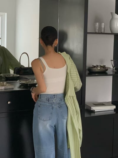 ♡正韓♡坑條刺繡交叉性感背心12