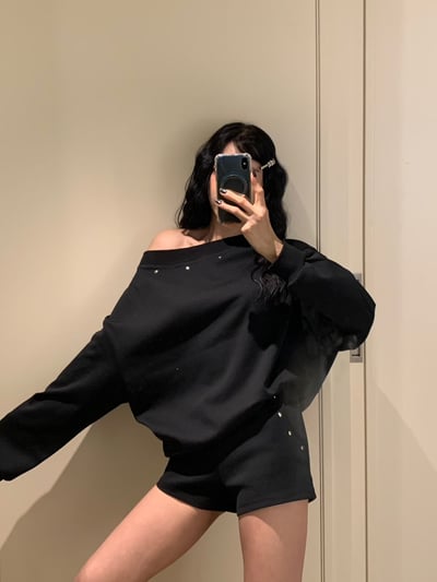 ♡正韓♡卯丁點斜肩休閒短褲套裝11