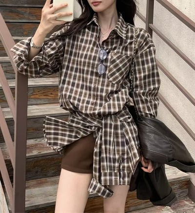 ♡正韓♡格紋襯衫綁帶洋裝2