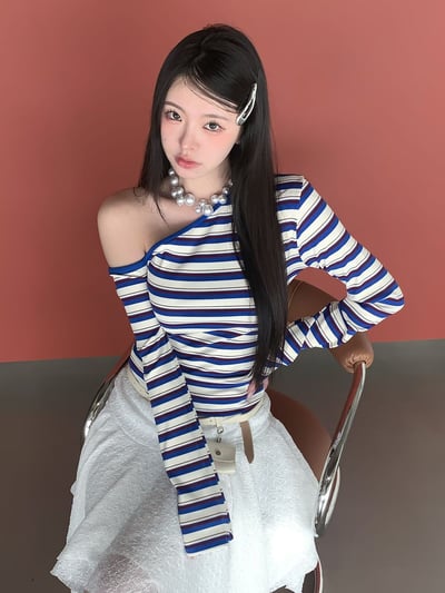 ♡正韓♡斜肩條紋上衣8