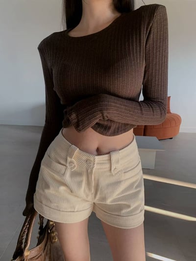 ♡正韓♡反摺燈芯絨短褲3