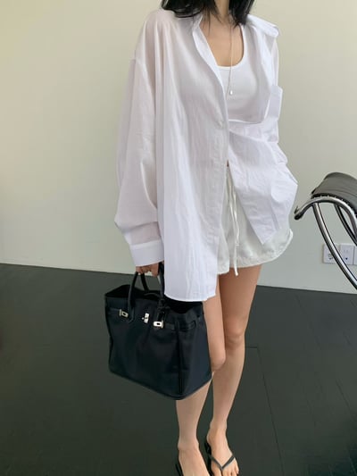 ♡正韓♡不易皺前短後長襯衫7