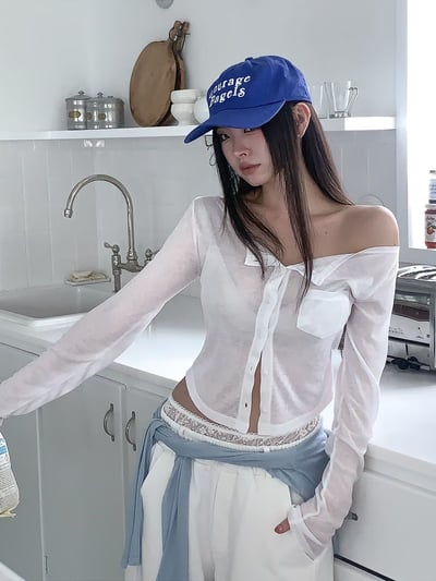 ♡正韓♡春薄透可疊穿排釦上衣2