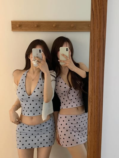 ♡正韓♡點點繞脖綁帶泳裝Set6