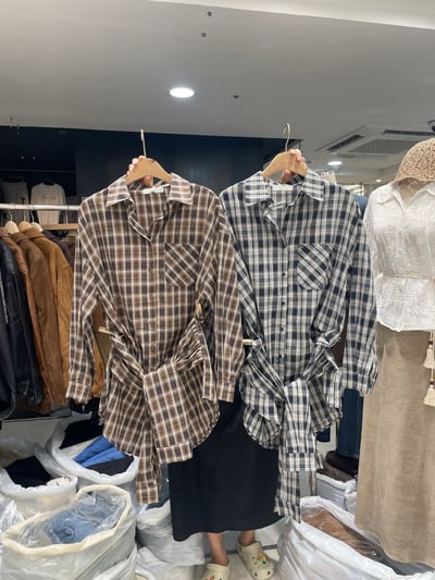 ♡正韓♡格紋襯衫綁帶洋裝14