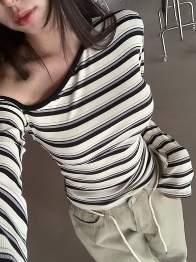 ♡正韓♡斜肩條紋上衣13
