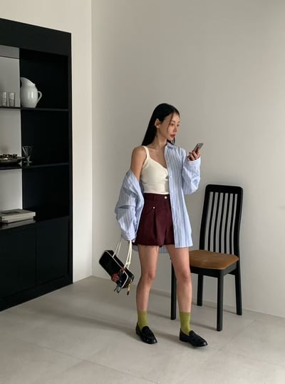 ♡正韓♡不修邊高腰短褲7