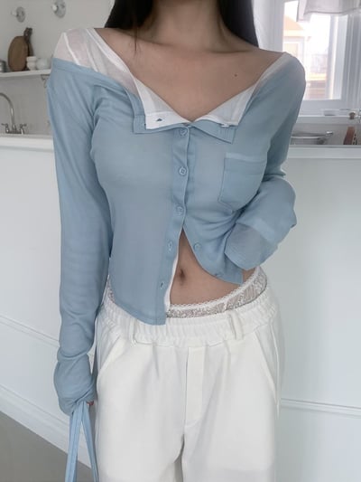 ♡正韓♡春薄透可疊穿排釦上衣5