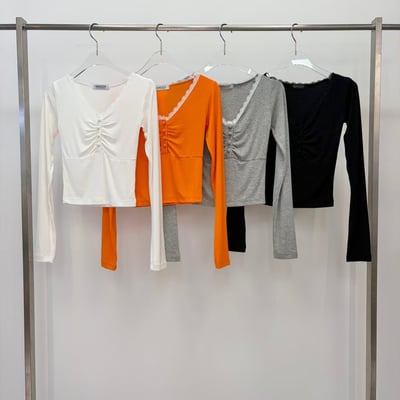 ♡正韓♡蕾絲領抓皺上衣13