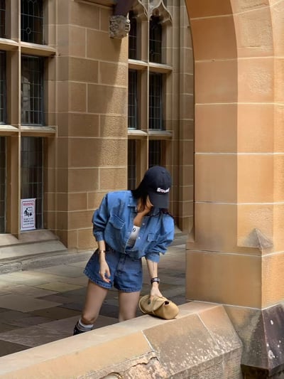 ♡正韓♡春款壓釦牛仔墊肩襯衫1