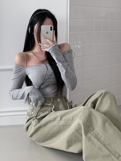 ♡正韓♡細繩肩帶一字bra上衣13