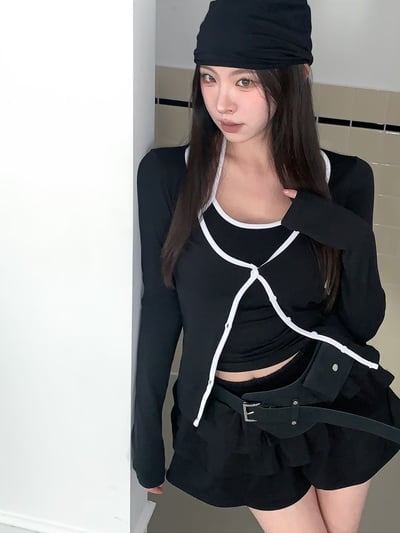 ♡正韓♡掛脖撞色兩件式上衣12