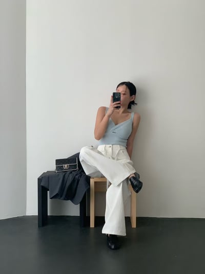 ♡正韓♡坑條刺繡交叉性感背心2