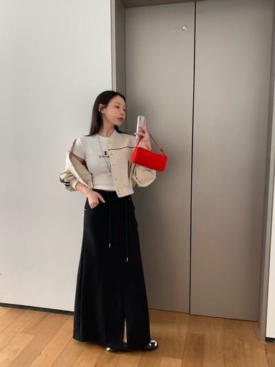 ♡正韓♡鬆緊前開衩棉裙7