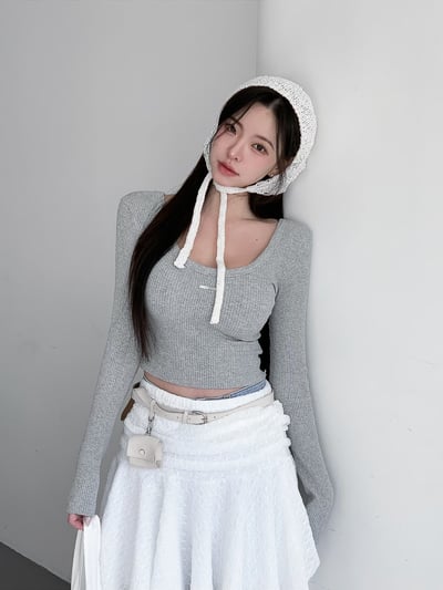 ♡正韓♡鐵牌標籤坑條上衣4