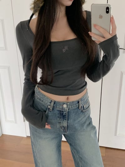 ♡正韓♡無墊肩刺繡U領bra上衣1