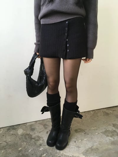 ♡正韓♡排扣造型鬆緊褲裙11