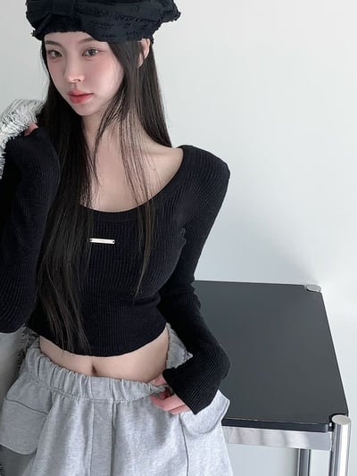 ♡正韓♡鐵牌標籤坑條上衣11