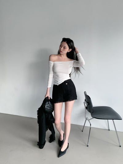 ♡正韓♡氣質手袖抓皺一字上衣4