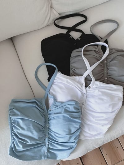 ♡正韓♡性感掛脖抓皺排扣上衣8