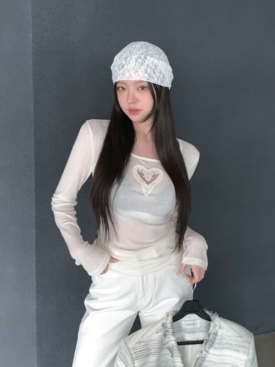 ♡正韓♡薄透蕾絲愛心簍空上衣4