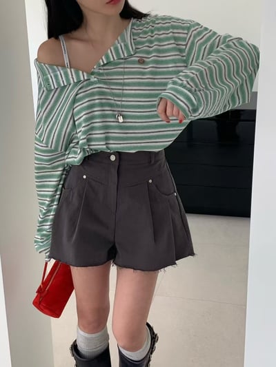 ♡正韓♡不修邊高腰短褲1