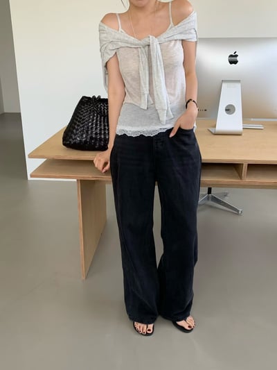 ♡正韓♡薄透拼接蕾絲兩件上衣6