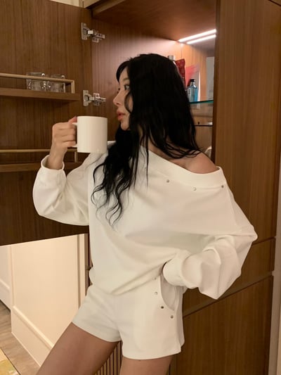 ♡正韓♡卯丁點斜肩休閒短褲套裝4