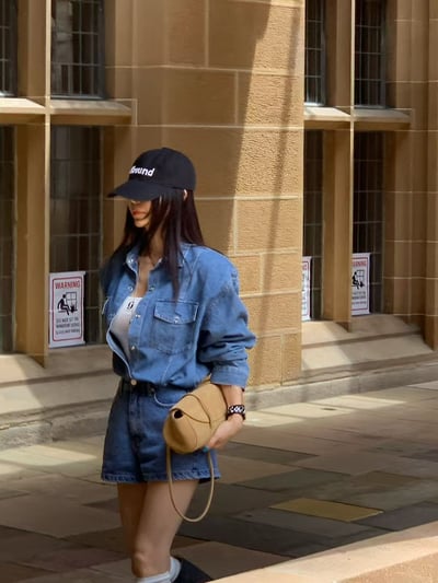 ♡正韓♡春款壓釦牛仔墊肩襯衫3