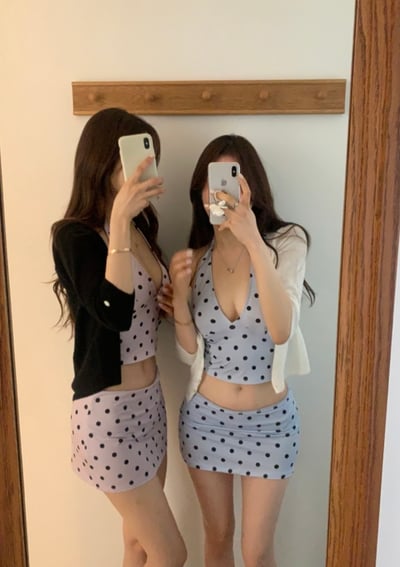 ♡正韓♡點點繞脖綁帶泳裝Set4