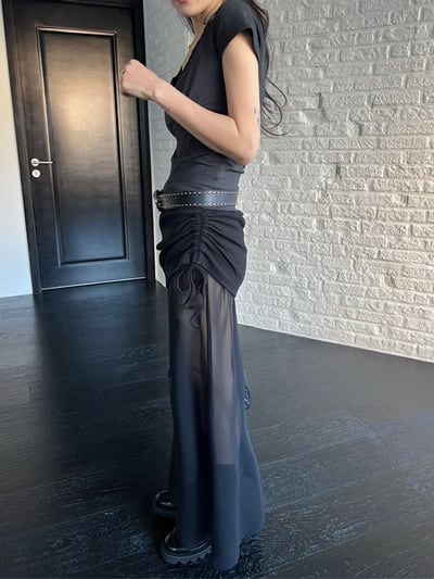 ♡正韓♡側抽繩透膚長裙10