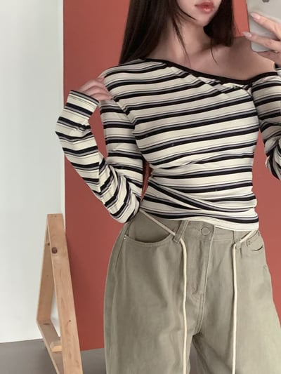 ♡正韓♡斜肩條紋上衣12