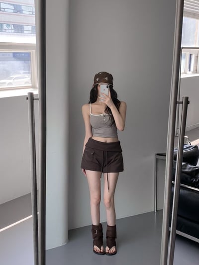 ♡正韓♡反摺腰頭抽繩短褲9