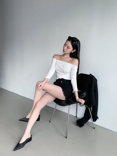 ♡正韓♡氣質手袖抓皺一字上衣2