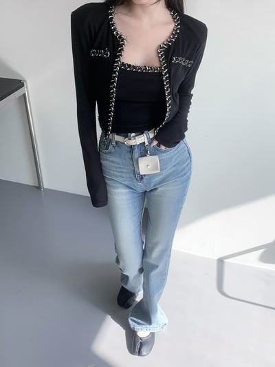 ♡正韓♡後鈕釦口袋喇叭牛仔褲6