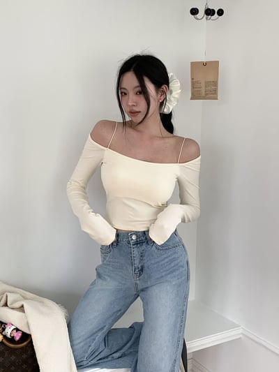 ♡正韓♡細繩肩帶一字bra上衣9