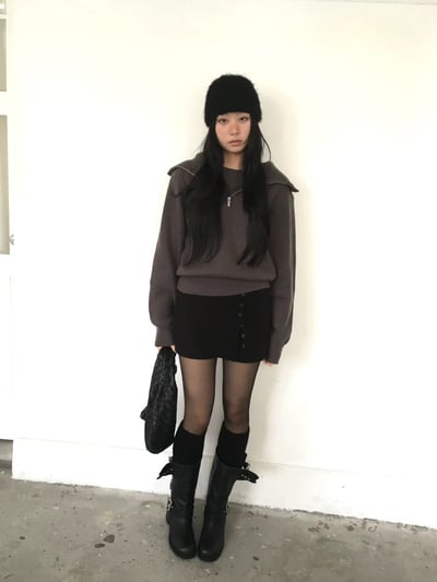 ♡正韓♡排扣造型鬆緊褲裙13