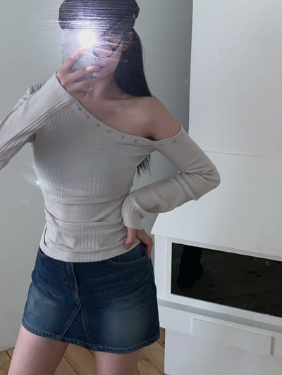 ♡正韓♡斜肩卯釘上衣6