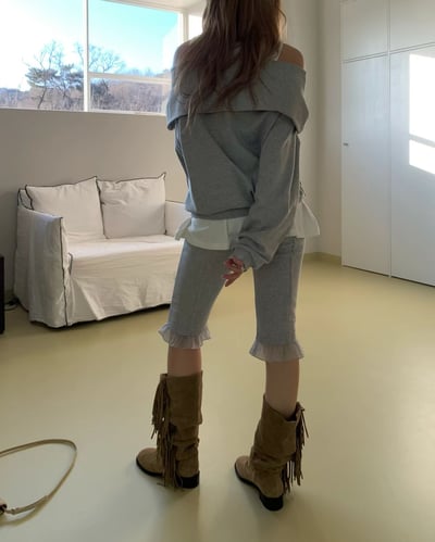 ♡正韓♡鬆緊荷葉褲管卡布里褲12