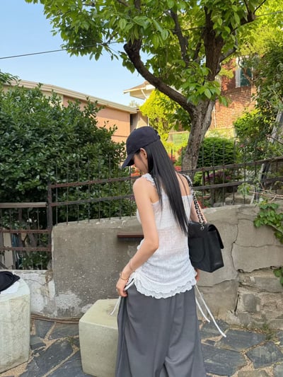 ♡正韓♡側抓皺抽繩蕾絲上衣4